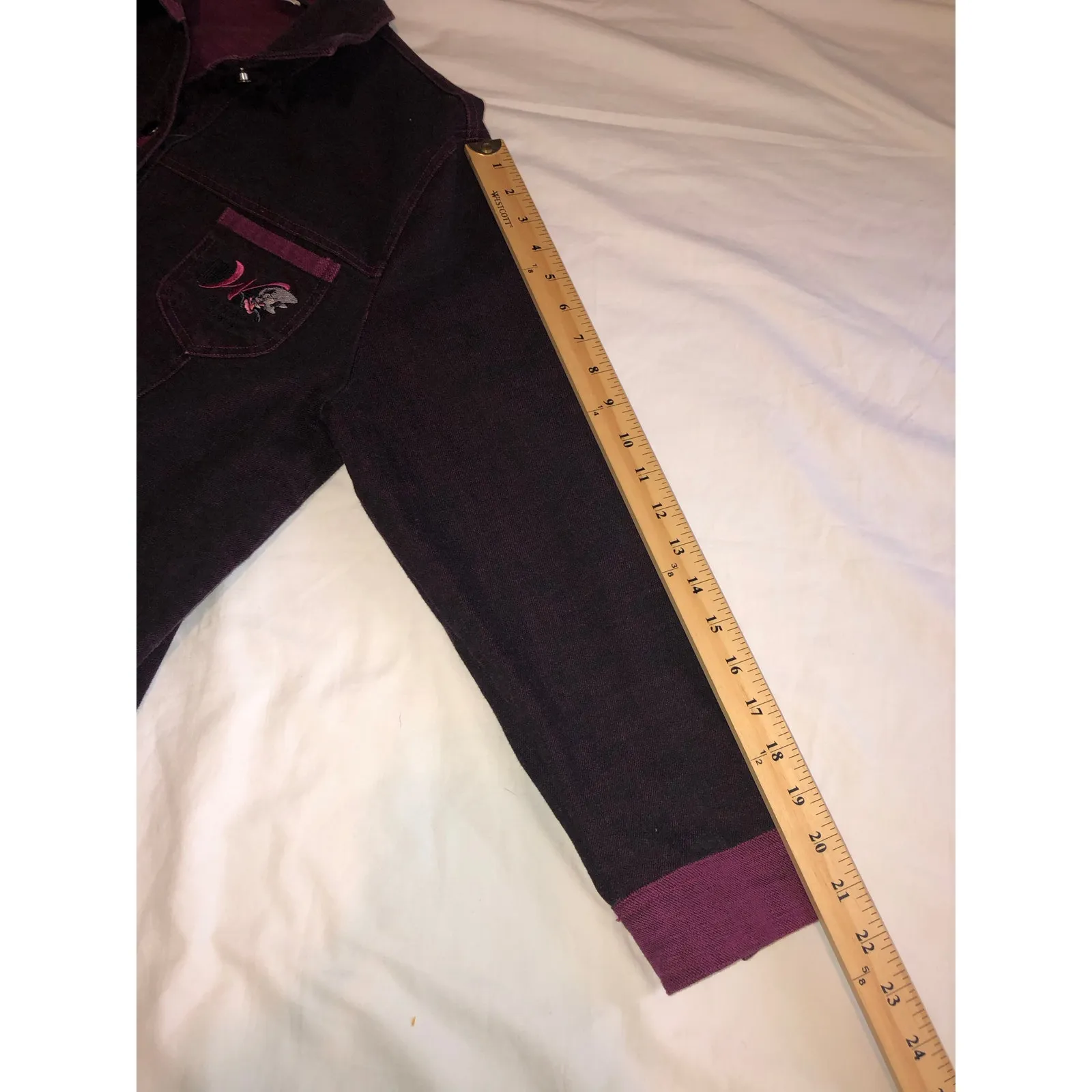 Korean Denim Jacket Purple Jean Size M/L Mouse Embroidery Vintage Wukye Unisex Size L - Image 9