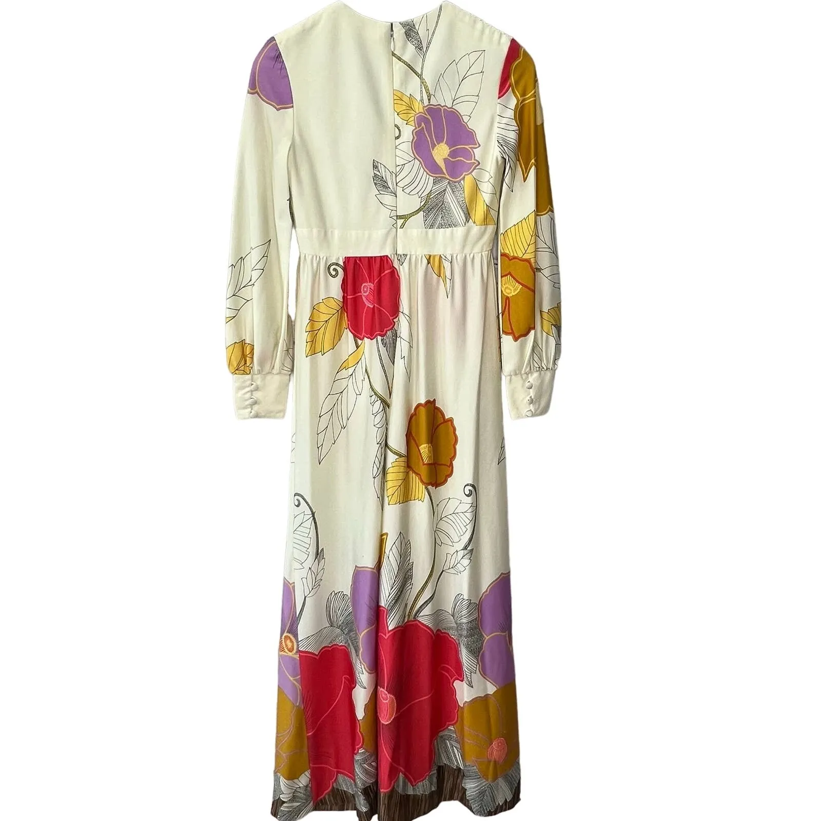 Vintage Tori Richard Honolulu Floral Maxi Dress Size 8 Long Sleeve V-Neck Hawaii - Image 2