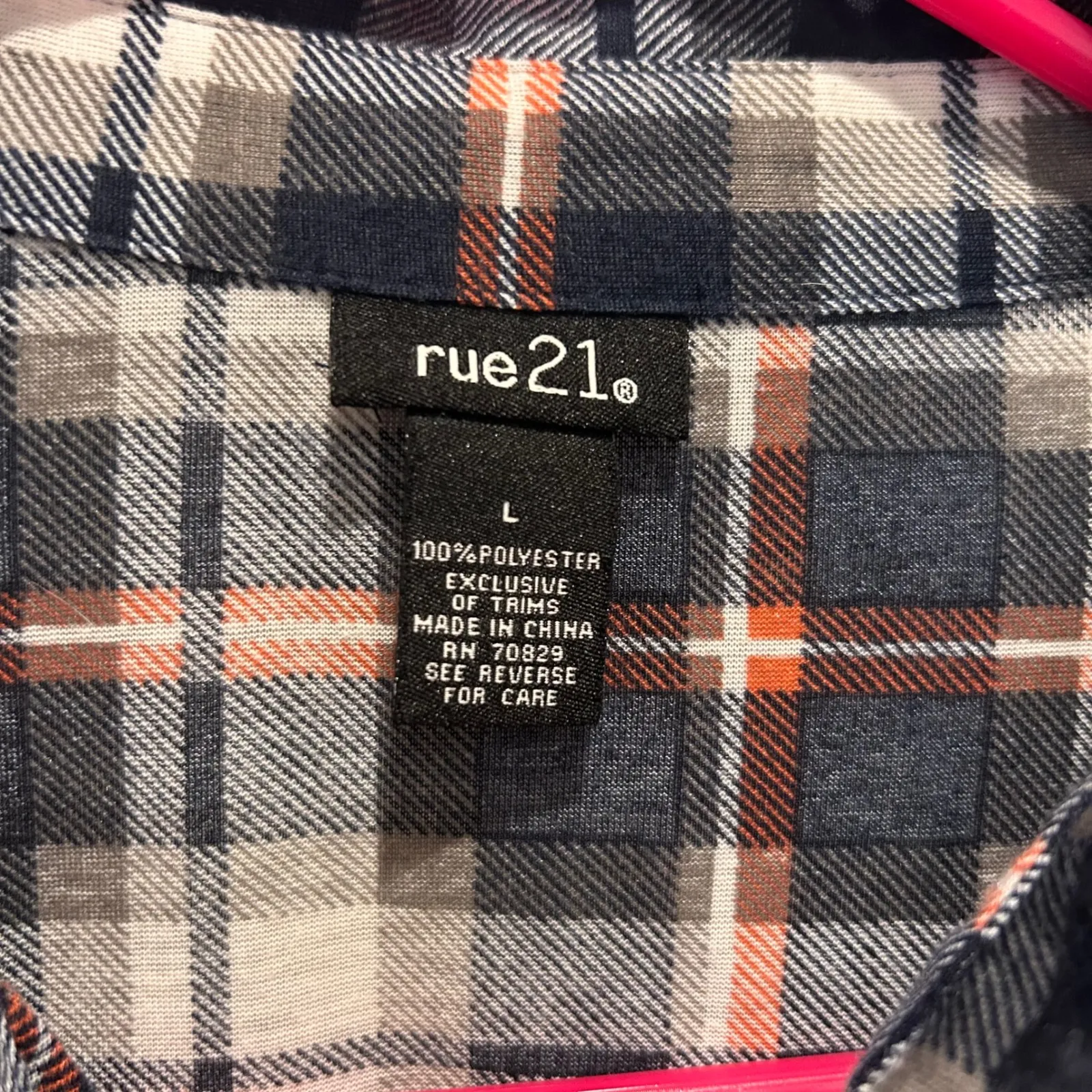 Rue21 Women's Plaid 3/4 Sleeve Button Down Shirt Top‎ Large Navy Orange - Image 4