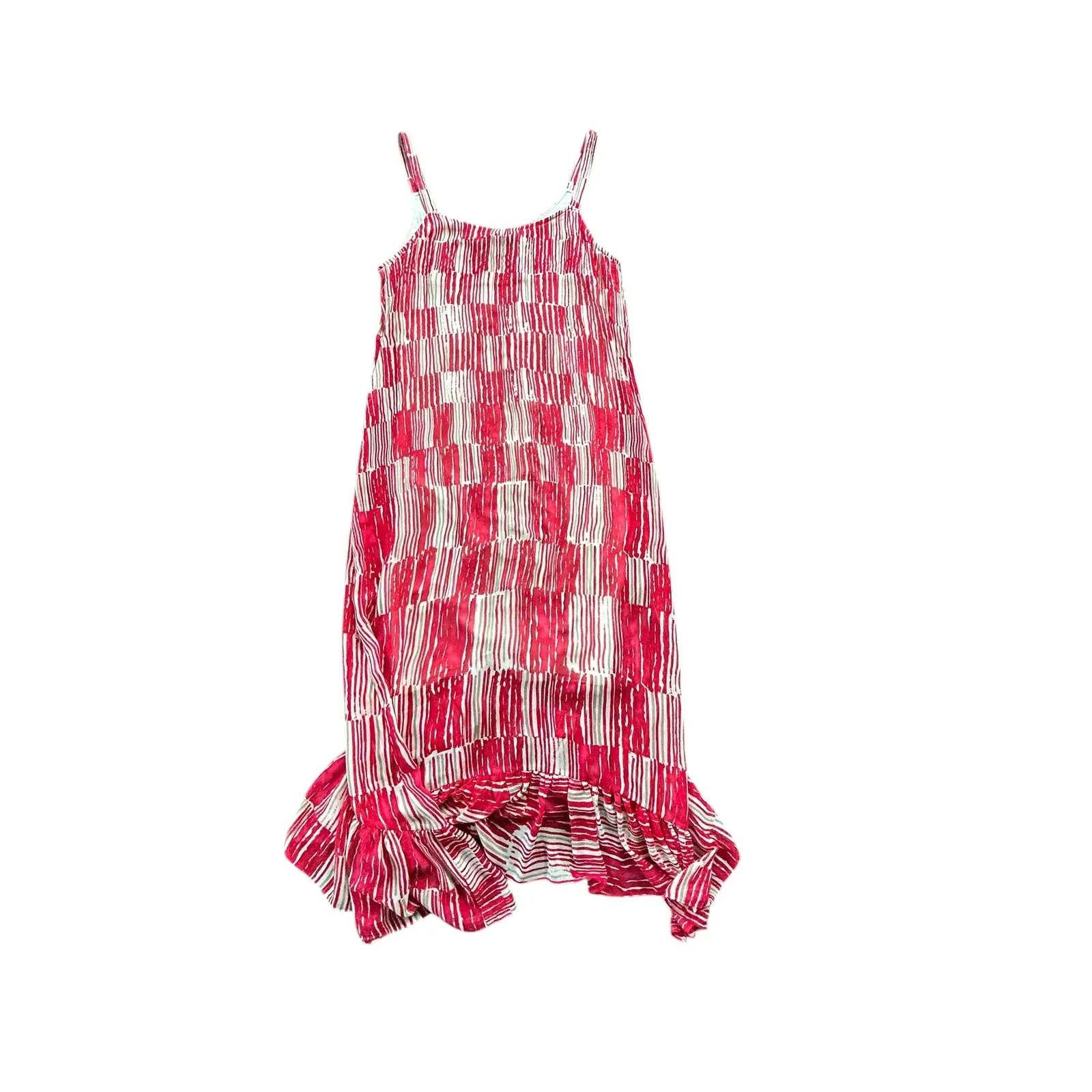 NIC+ZOE Zambra Sleeveless Daytime Midi Dress Red White Stripe Ruffle Hem Small - Image 6