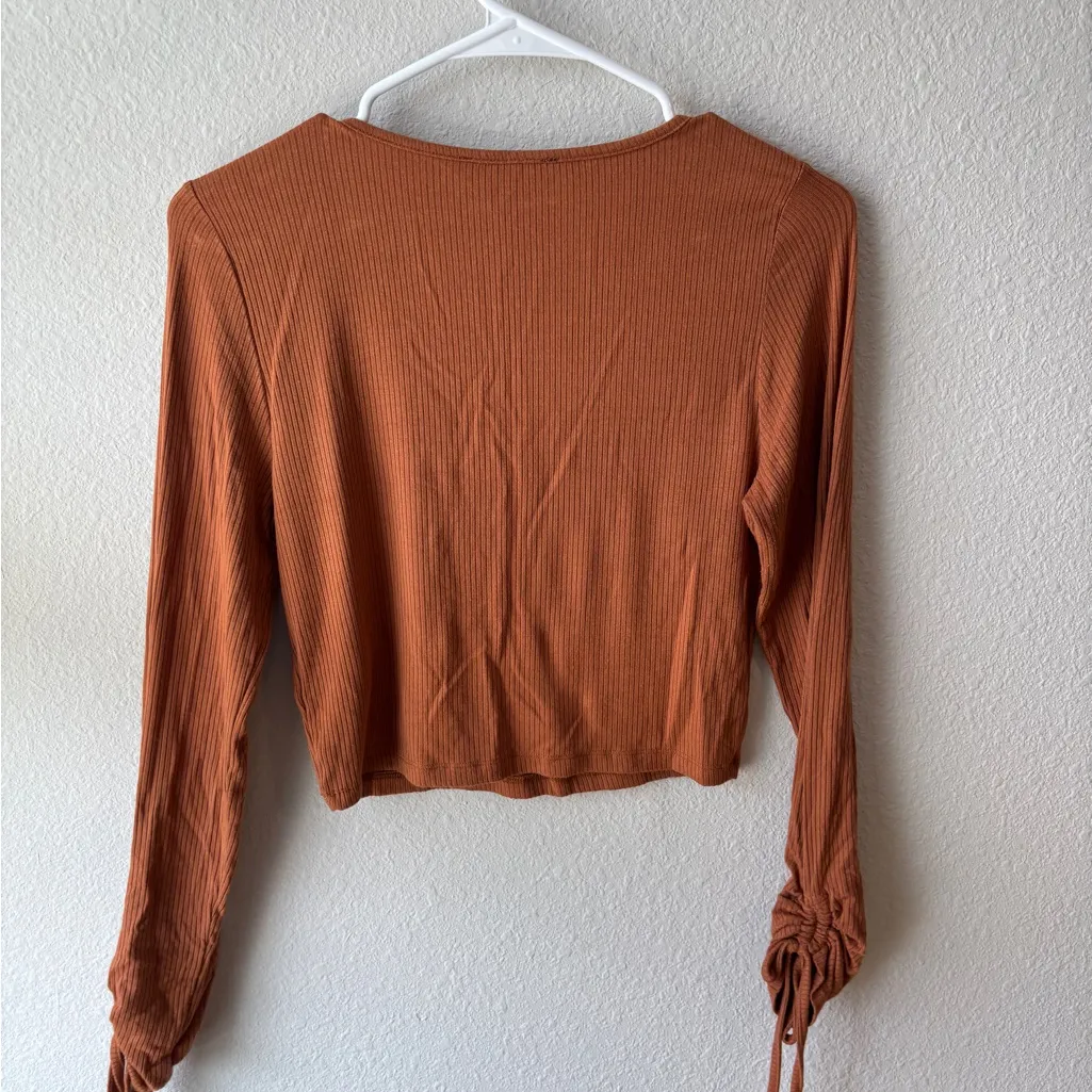 Orange Ruched Crop Blouse - Image 4