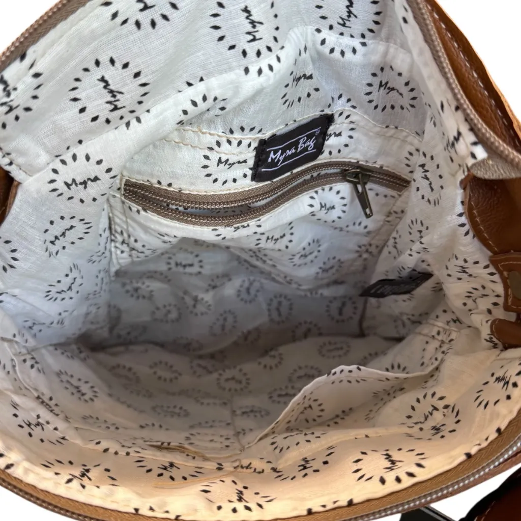 Myra Bag Accelerate Hand Tooled Fringe Tapestry Bag Tan - Image 5