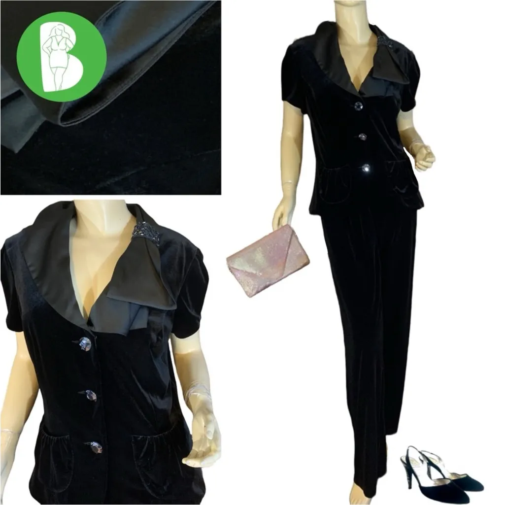 CACHET BLACK VELOUR SPECIAL OCCASION PANT SUIT SET NWT (L) Size L - Image 2