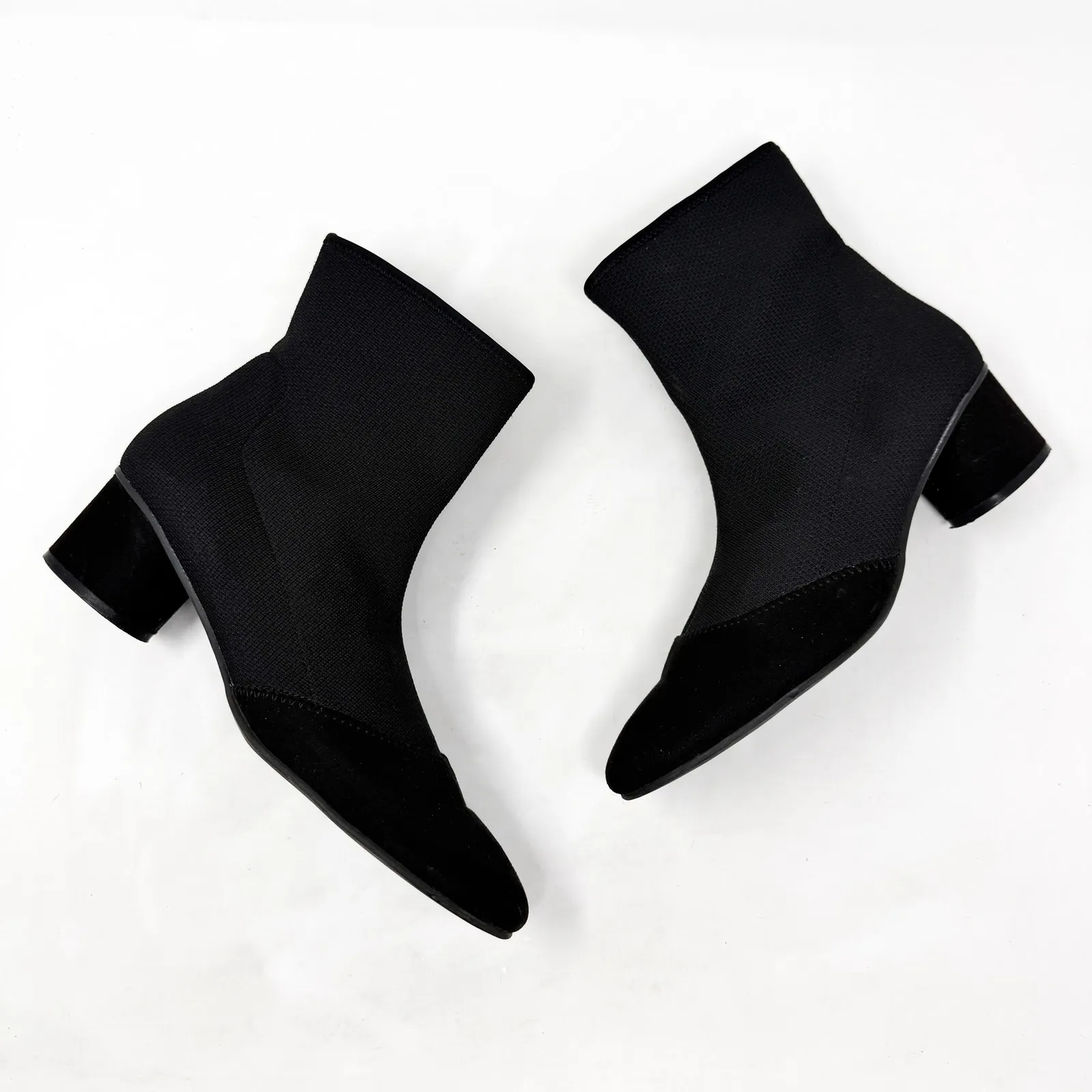 [Nine West] Black Almond Toe Mixed Media Sock Booties Knit Ankle Boots Size 9M - Image 2