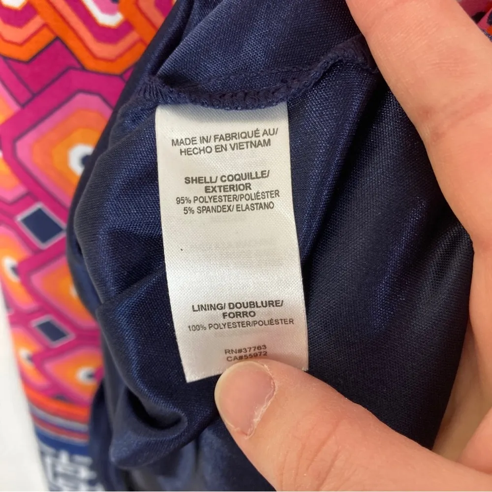 Laundry by Shelli Segal | Orange Pink Navy Geometric Patterned Sleeveless Dress - Image 5