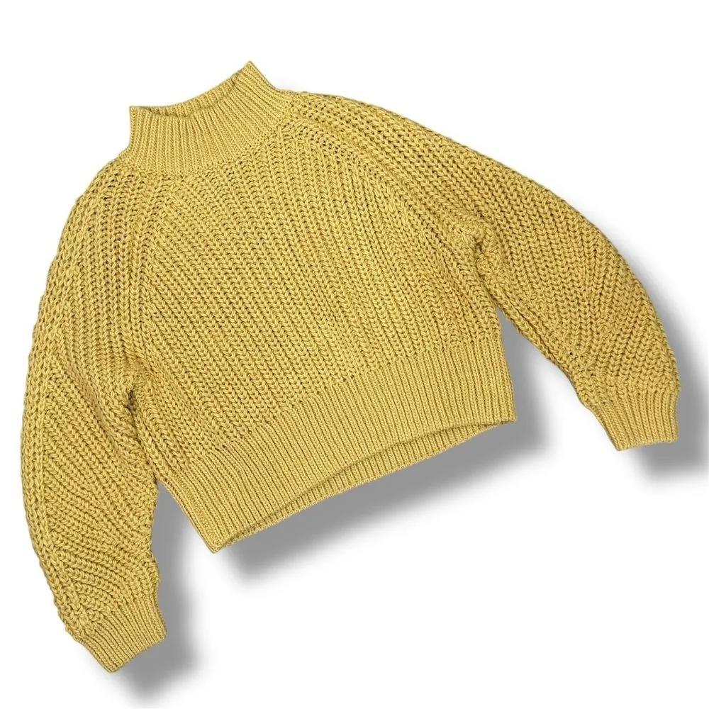 H&M Chunky Knit Funnel Neck Barrel Sleeve Crop‎ Sweater Yellow Medium - Image 12