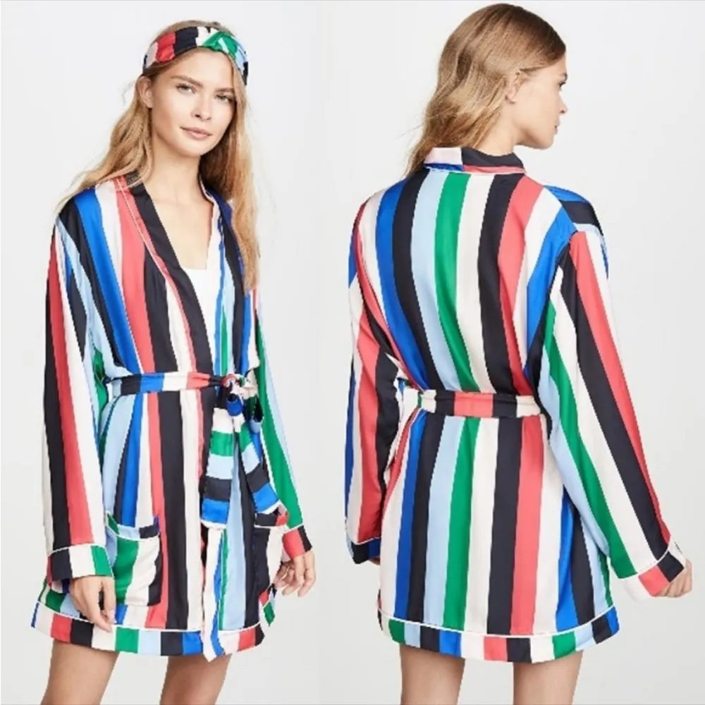 Plush Apparel X Revolve Rainbow Stripe Short Robe: Multicolor Size M - Image 3