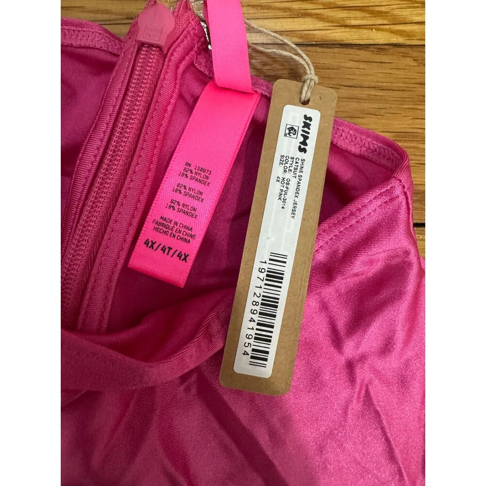 SKIMS Size 4X Shine Spandex Catsuit Jersey Mock Neck Sleeveless Catsuit Hot Pink - Image 8