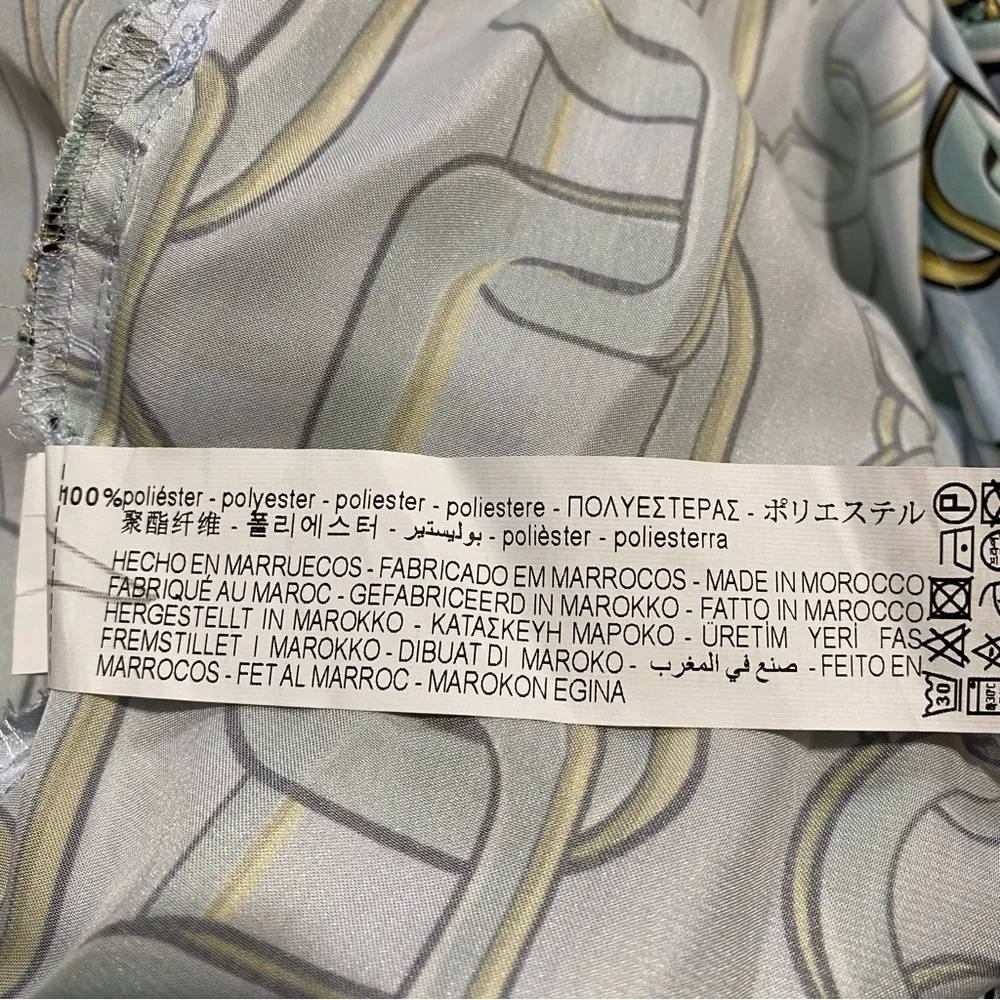 Zara New Sky Blue Chain‎ Print Long Balloon Sleeves Wrap Shirt Size L Holiday - Image 13