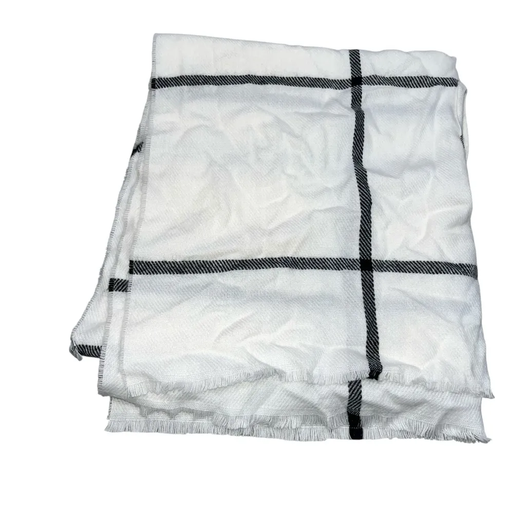 NEW J. Crew White & Black Windowpane Plaid Scarf Cape Wrap - Image 5