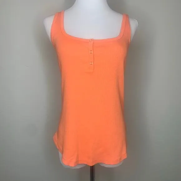 T.la Orange Ribbed Tank Top Snap Front Sz Small 50/50 Size L - Image 2