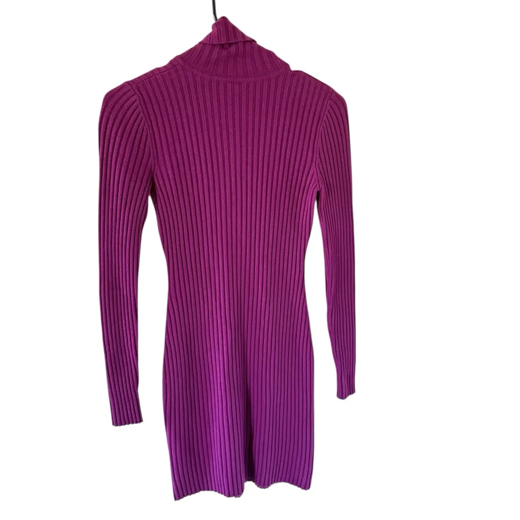 Wolford Ribbed Merino Wool Purple Turtle Neck Dress - Image 6