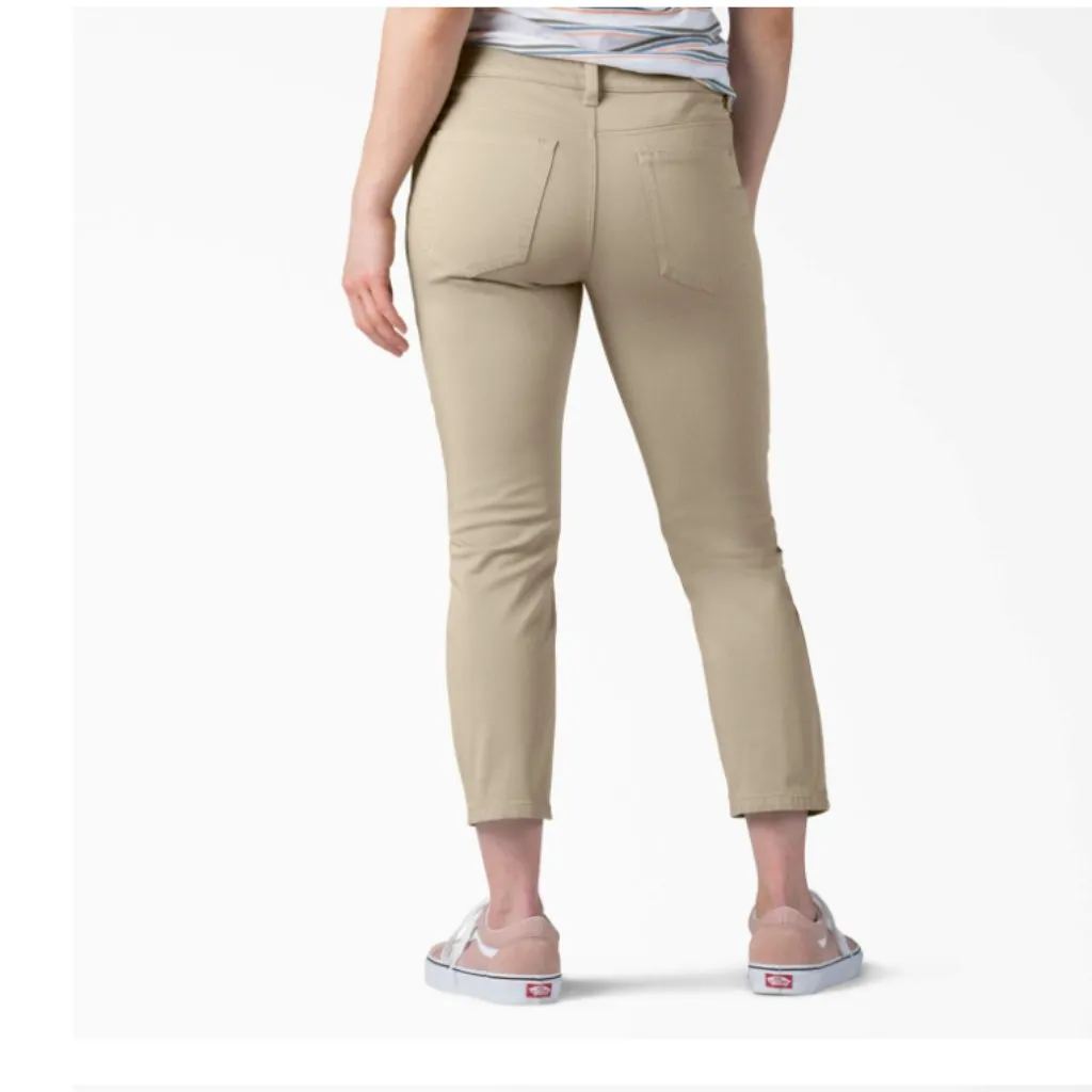 NWT Dickie's Perfect Shape Skinny Fit Capri Pants In Rinsed Oxford Stone - Image 3