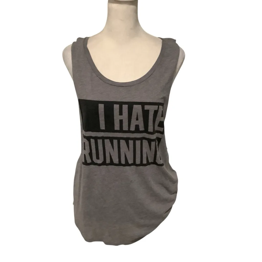 PINK Victoria's Secret Gray Graphic Muscle Tee I HATE RUNNING. Size S - Image 3