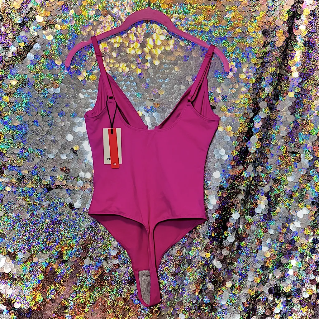 NWT Popilush Pink Shapewear Bodysuit with Plunge Neckline Sz Small - Image 6