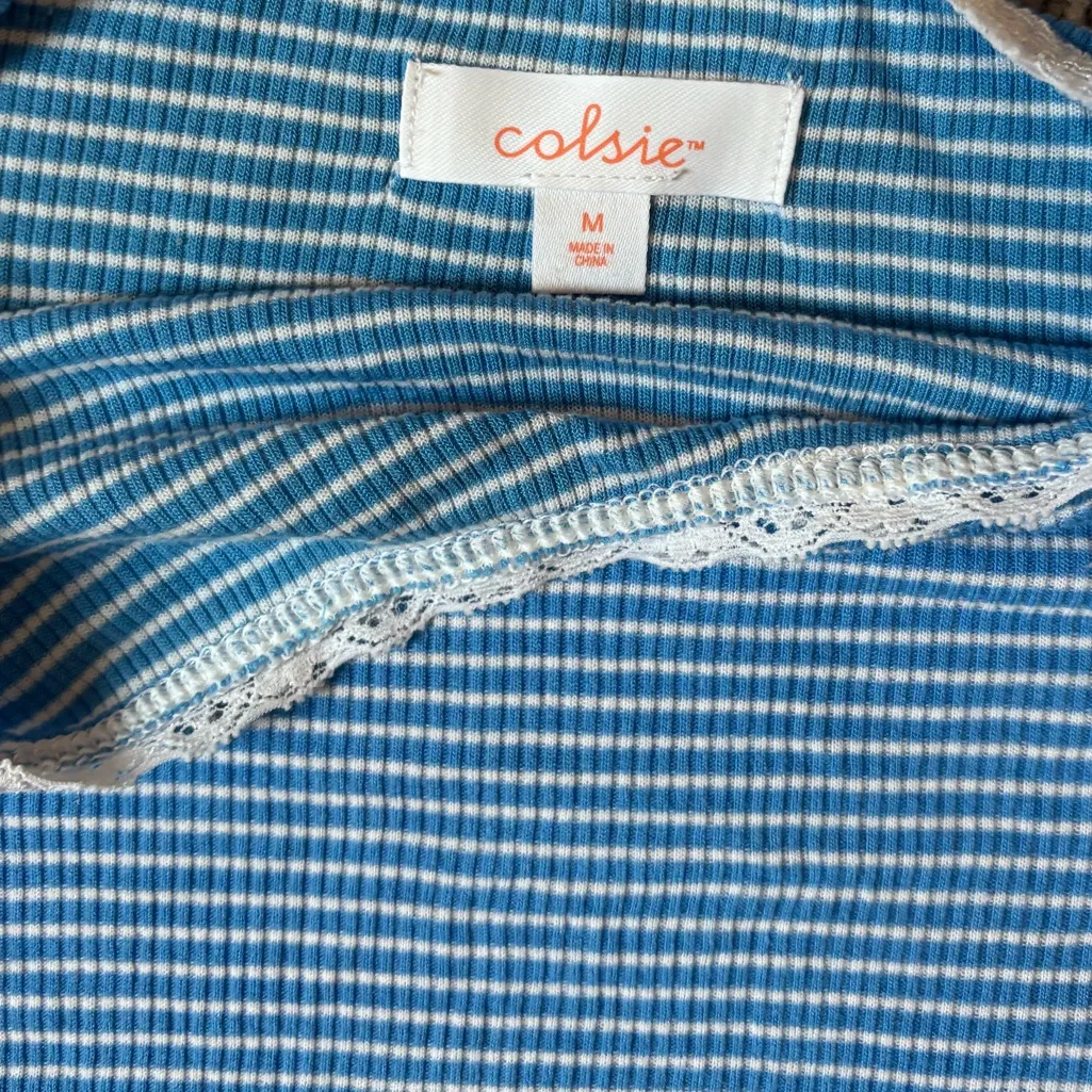 Colsie Blue and White Striped Pajama Set Size M - Image 2