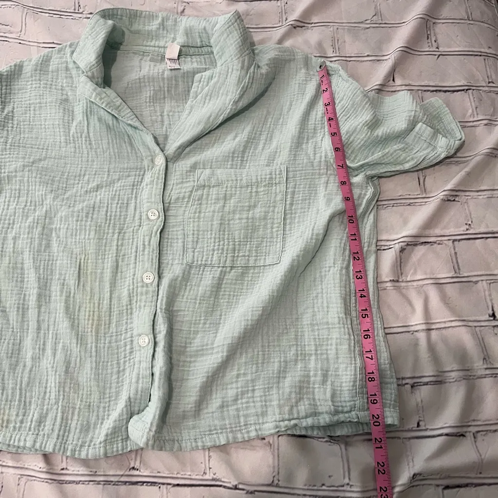 Stars Above Mint Green Gauze Button Front Shirt Women’s Small Short Sleeve - Image 13