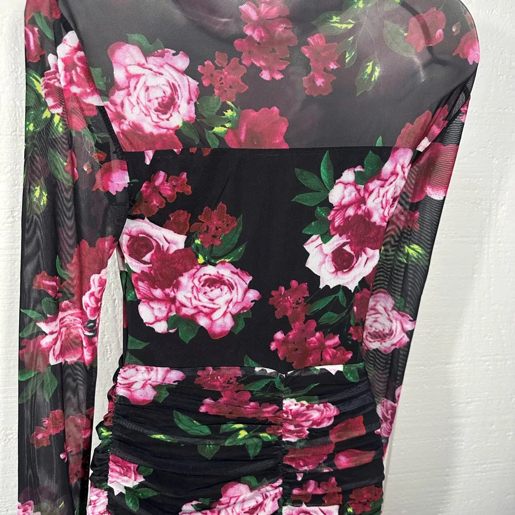 Bebe Black Floral-Print Dress Size 5 NWT - Image 11
