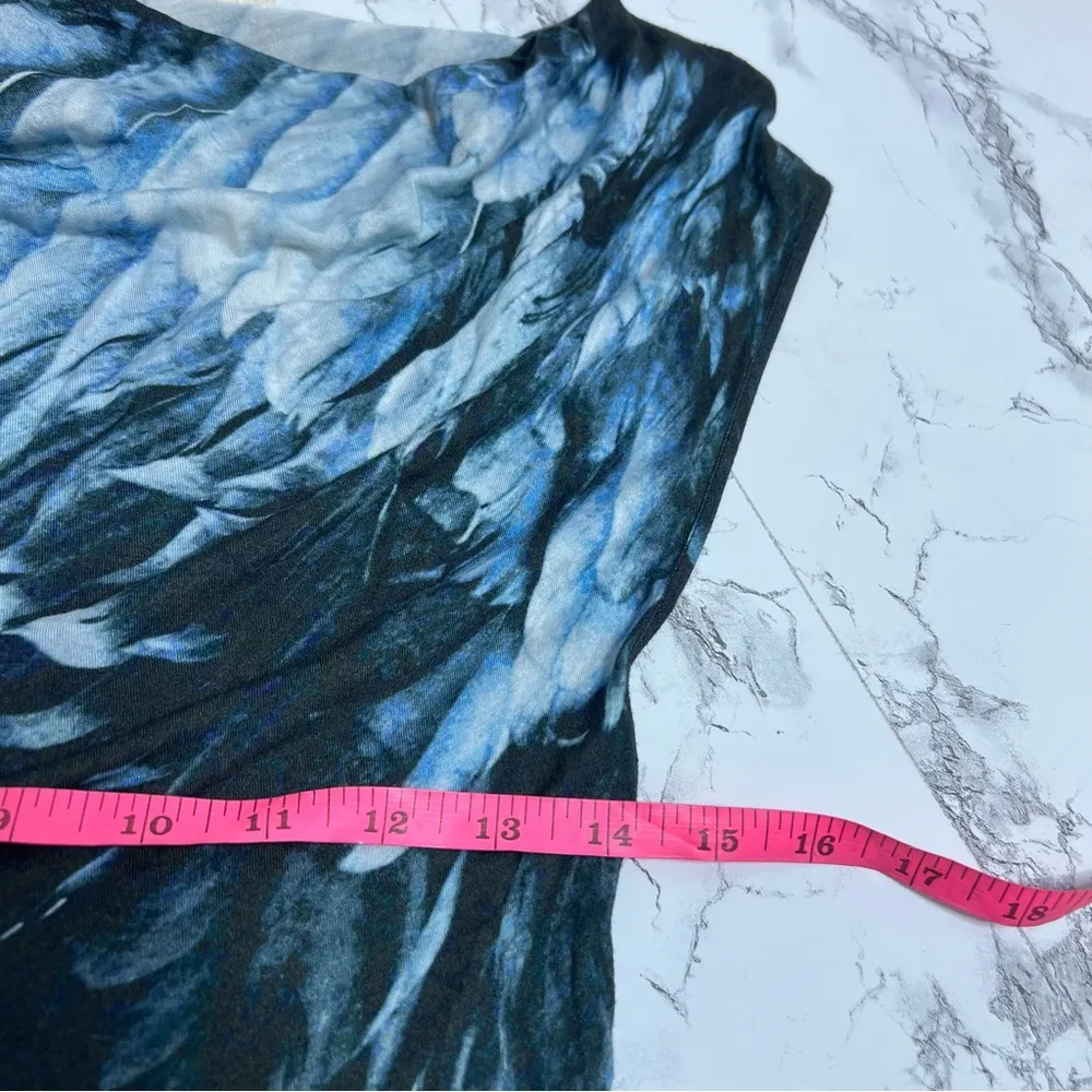 Helmut Lang Draped Bird Print Asymmetric Dress Blue Grey Sz M - Image 4