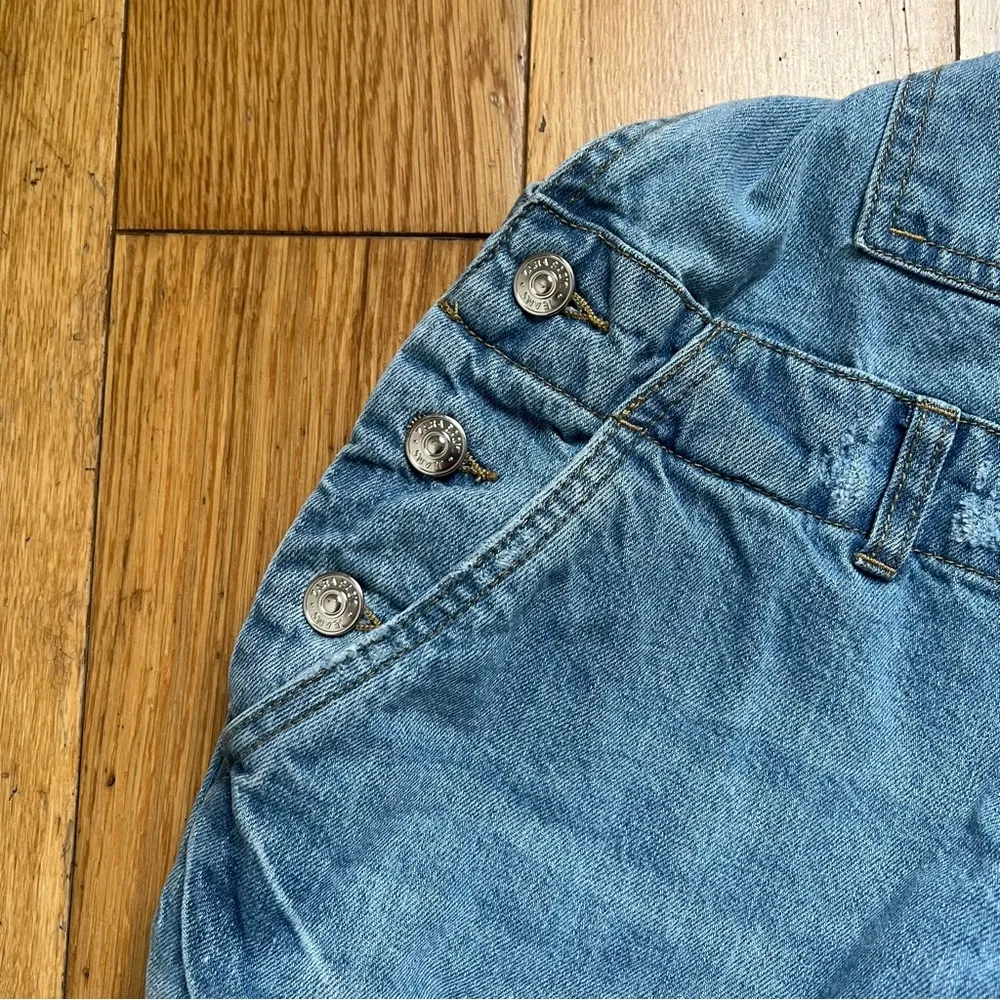 Zara Basic Z1975 Denim Distressed Button Overalls Jumpsuit Light Wash Small - Image 10