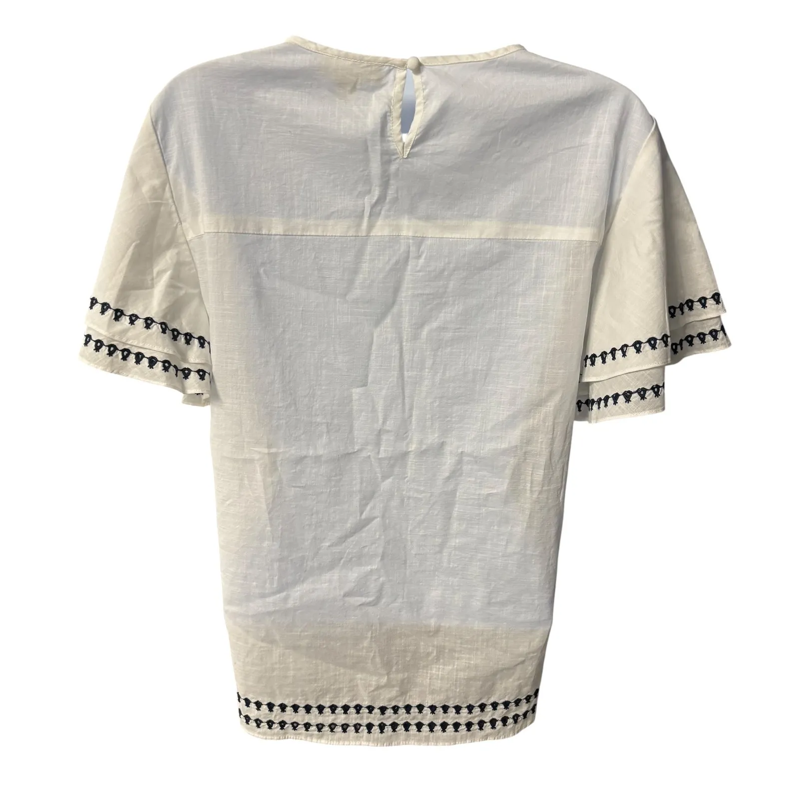 Charter‎ Club Embroidered Top Womens Size Small Short Sleeve Cream Floral - Image 2