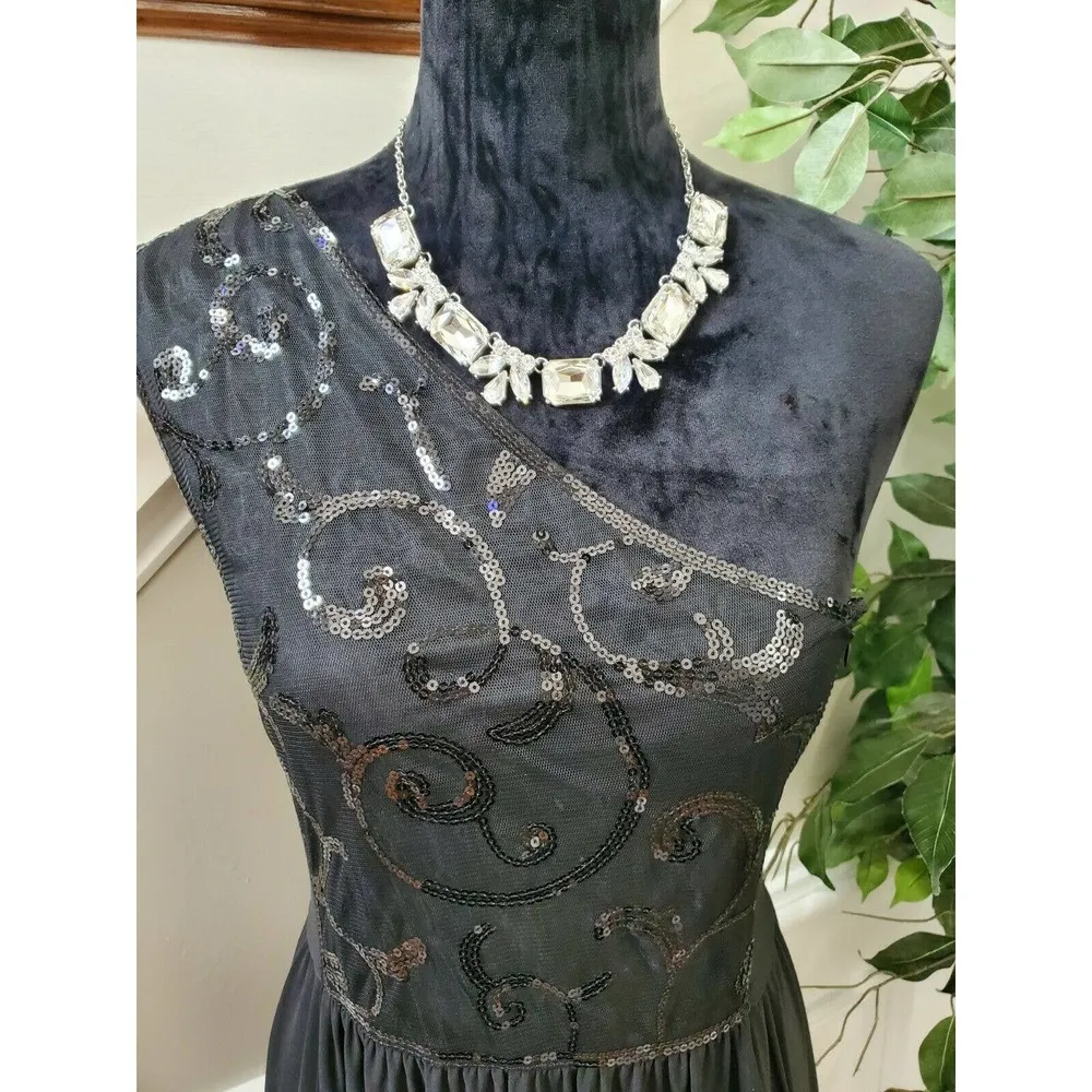 Jessica Howard Womens Black Polyester One Shoulder Off Knee Length Dress Size 16 - Image 2