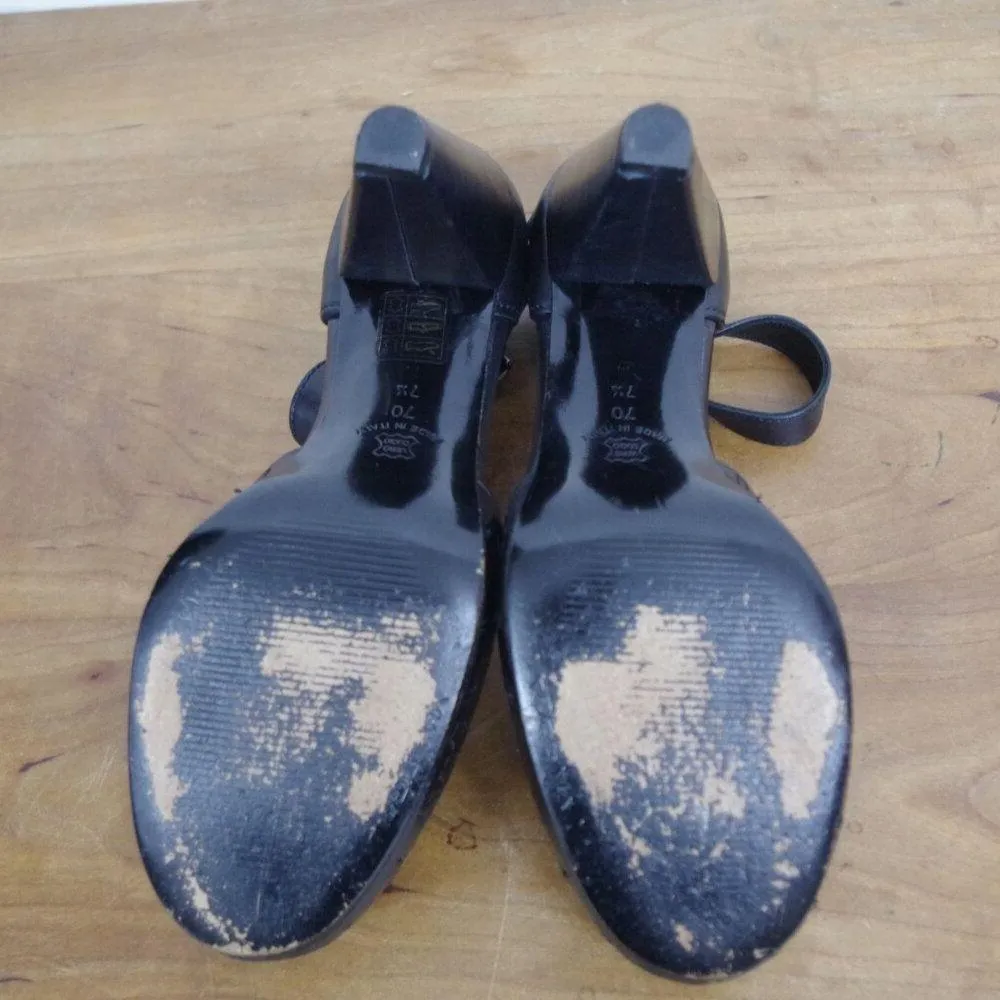 Via Spiga Italian Made Black Leather Pattern Stitched Ankle Strap Heels 7.5M - Image 4