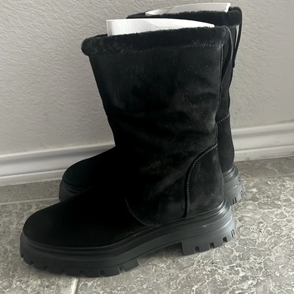 Stuart Weitzman Bedford Chill Suede Shearling Moto Boots, Black Size 11 NWT $695 - Image 6