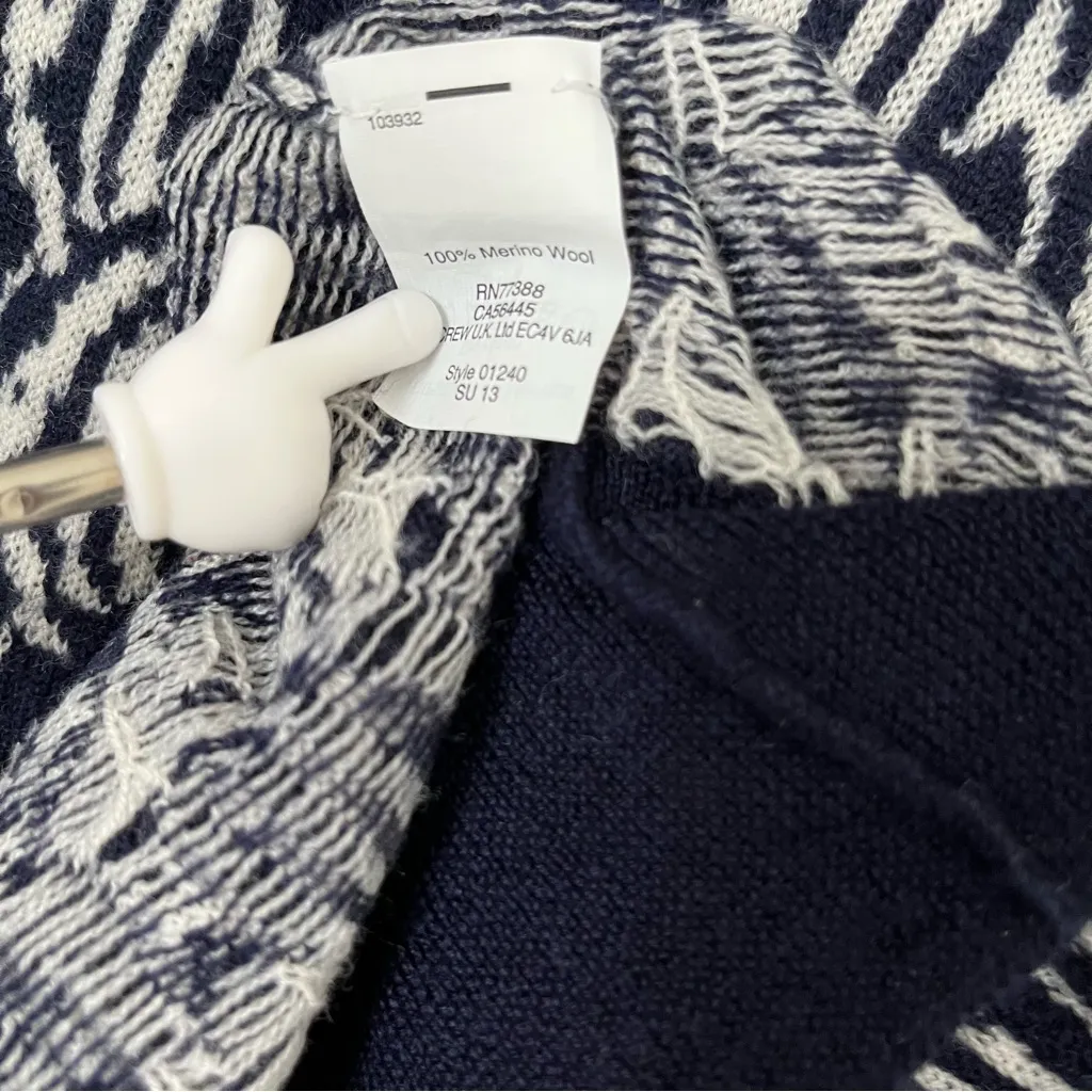 J Crew Classic Navy Blue Fish Sweater 100% Merino Wool Vacay Preppy - Image 6