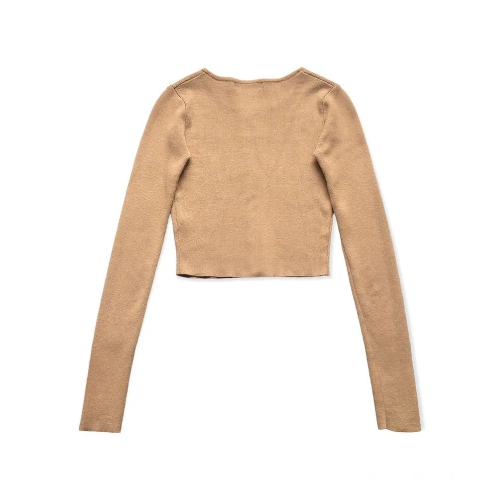 Missguided 🔃 Tan Front Button Cardigan Crop Top Sweater - Image 2