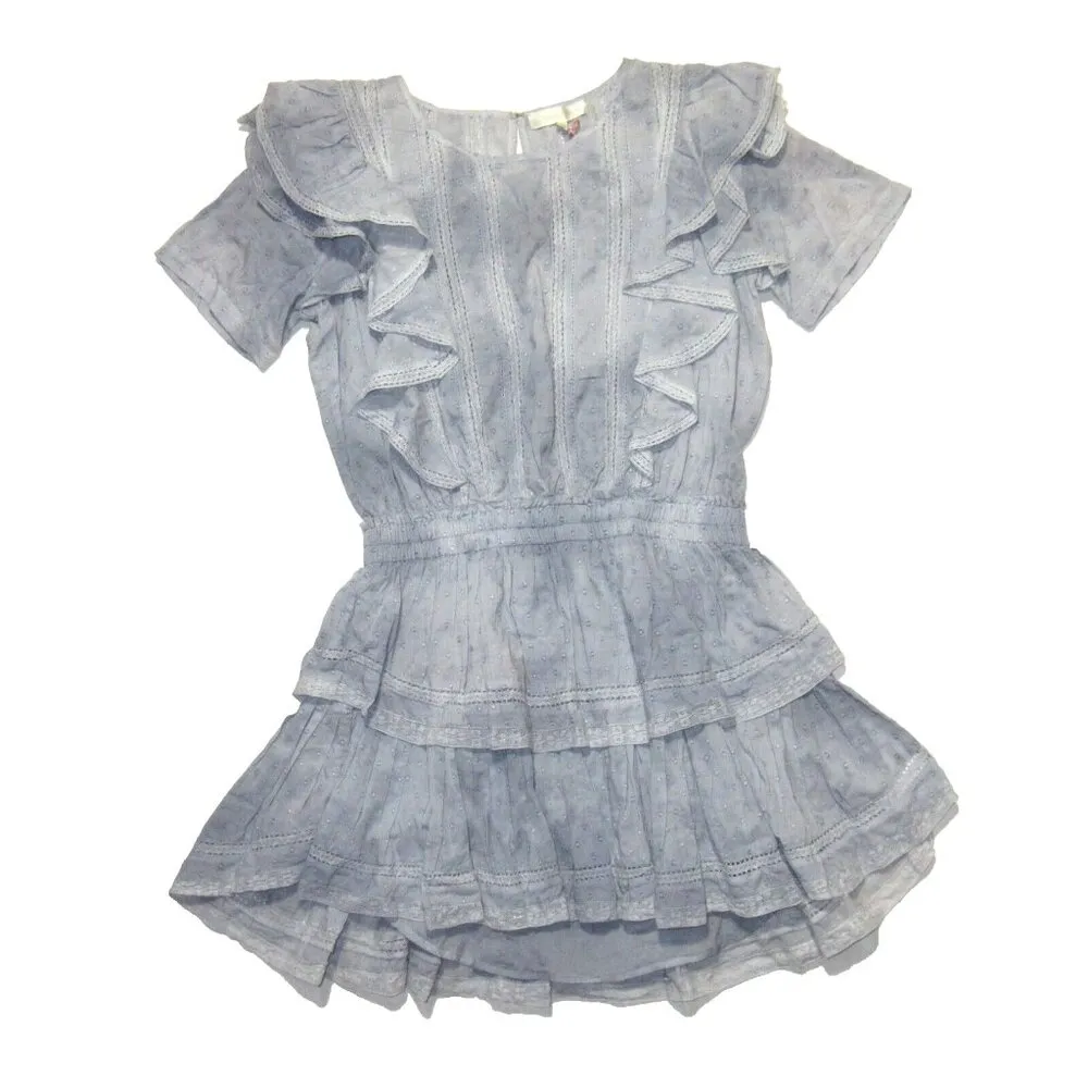 NWT LoveShackFancy Natasha Mini in Washed Denim Hand Dye Ruffle Cotton Dress M - Image 4