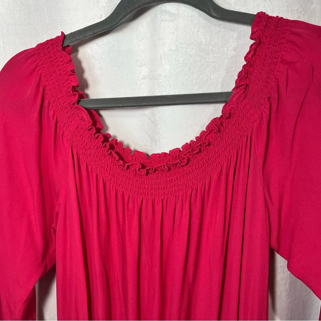 Hot Pink 100% Silk Ruffle Mini Dress Size‎ Size M - Image 2