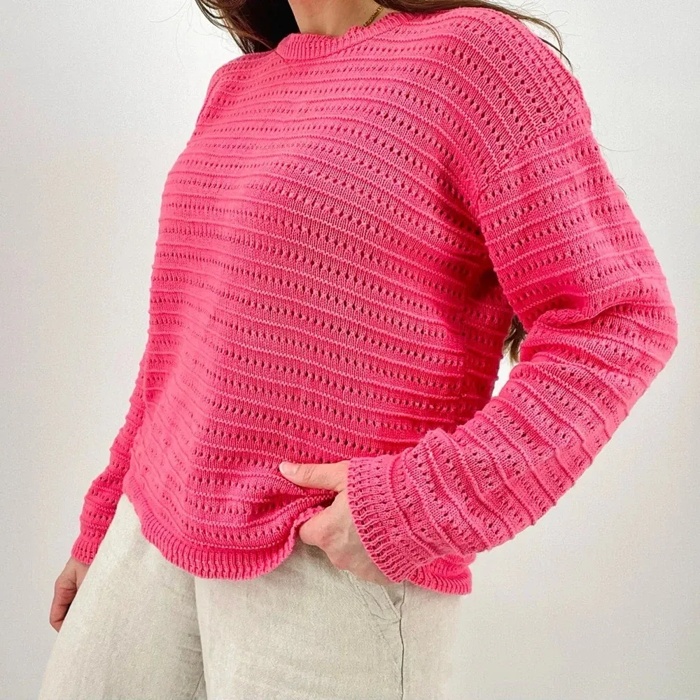 vintage coastal cowgirl bubblegum pink slouchy pointelle crewneck sweater size m Size M - Image 2