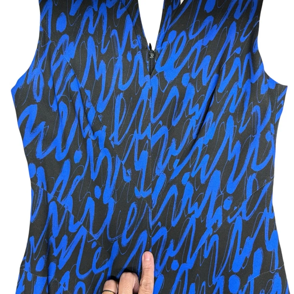 MILLY Graffiti Scribble Print Sheath Dress Black Blue Size 4 Cocktail Dress - Image 12