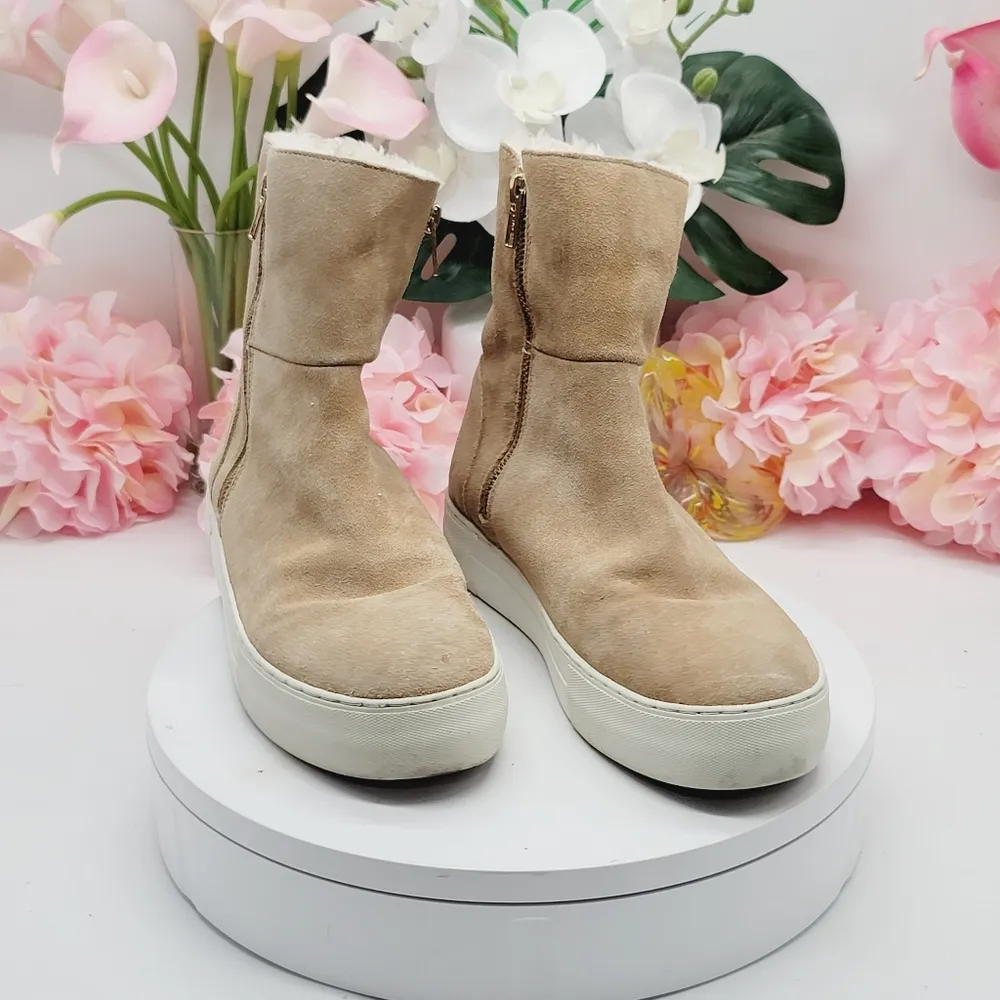 J/Slides NYC Tristan Taupe Waterproof Faux Fur Suede Booties Sz 9 - Image 11