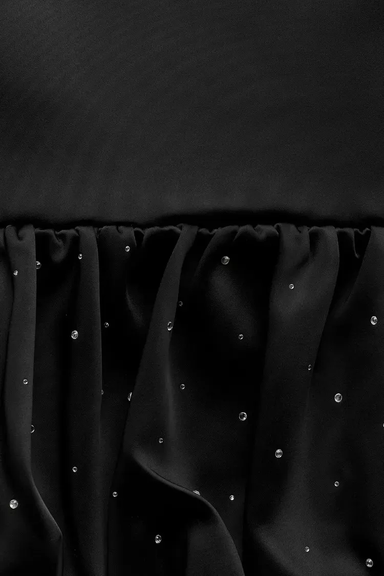 Zara mini dress strapless little black rhinestones balloon corset bodycon party  - Image 6