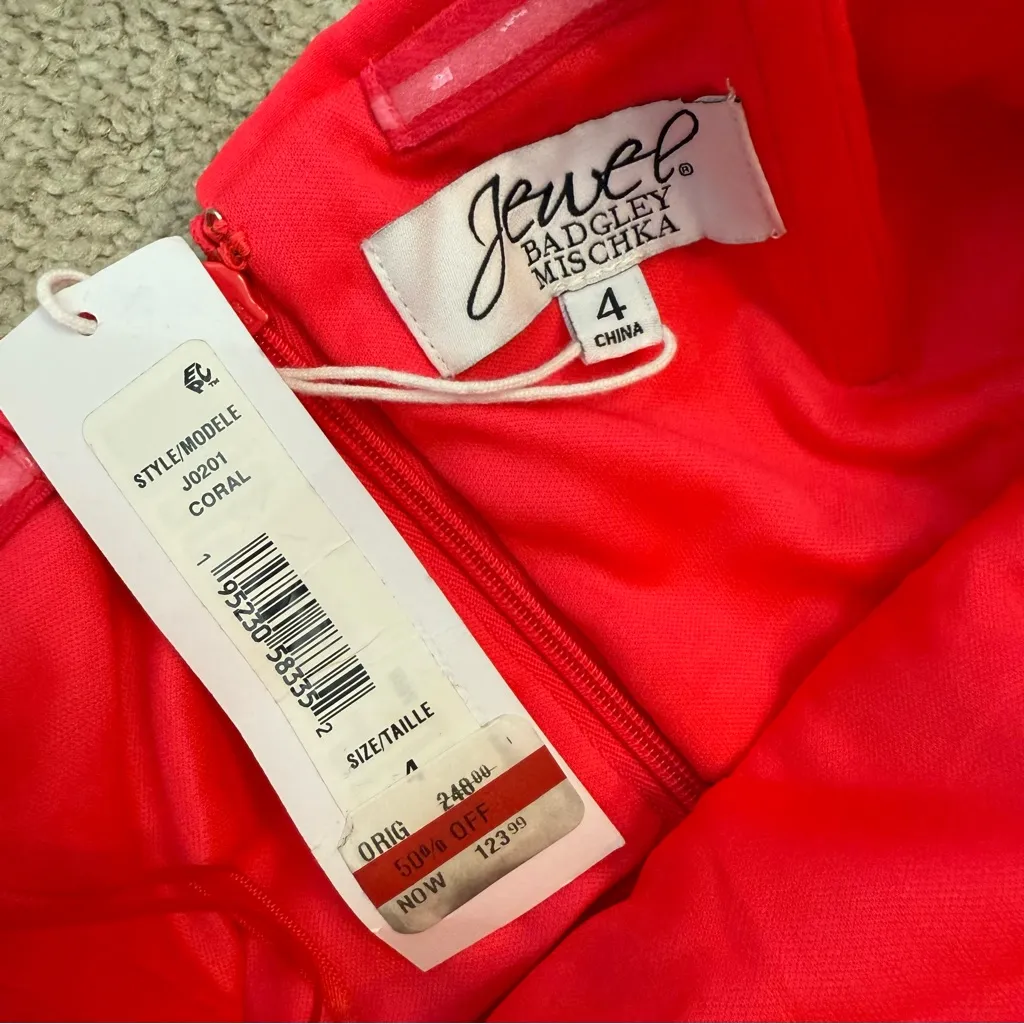 Badgley Mischka Merry Strapless Tux Tulip Hem Cocktail Dress Coral 4 - Image 5