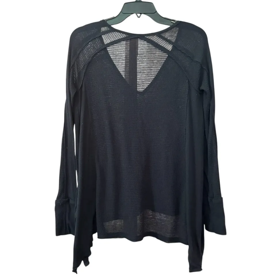 FREE PEOPLE waffle cotton blend V neck, oversized, long sleeve top, size XS - Image 4