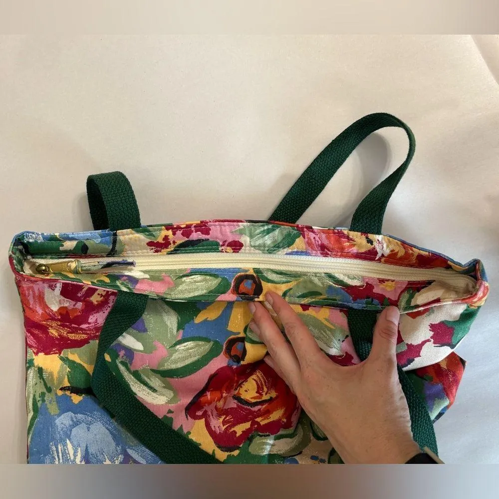 Vintage Made in USA Painted Floral Cottagecore Grandmacore Top-Zip Tote Bag - Image 3