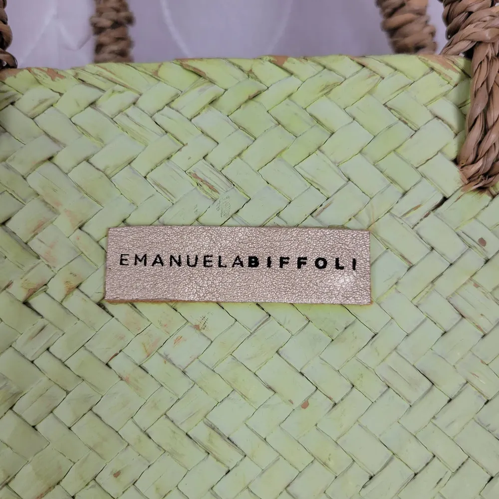 Emanuela Biffoli Womens Handbag Green Sexy on the Beach Painted Woven Straw Tote - Image 2