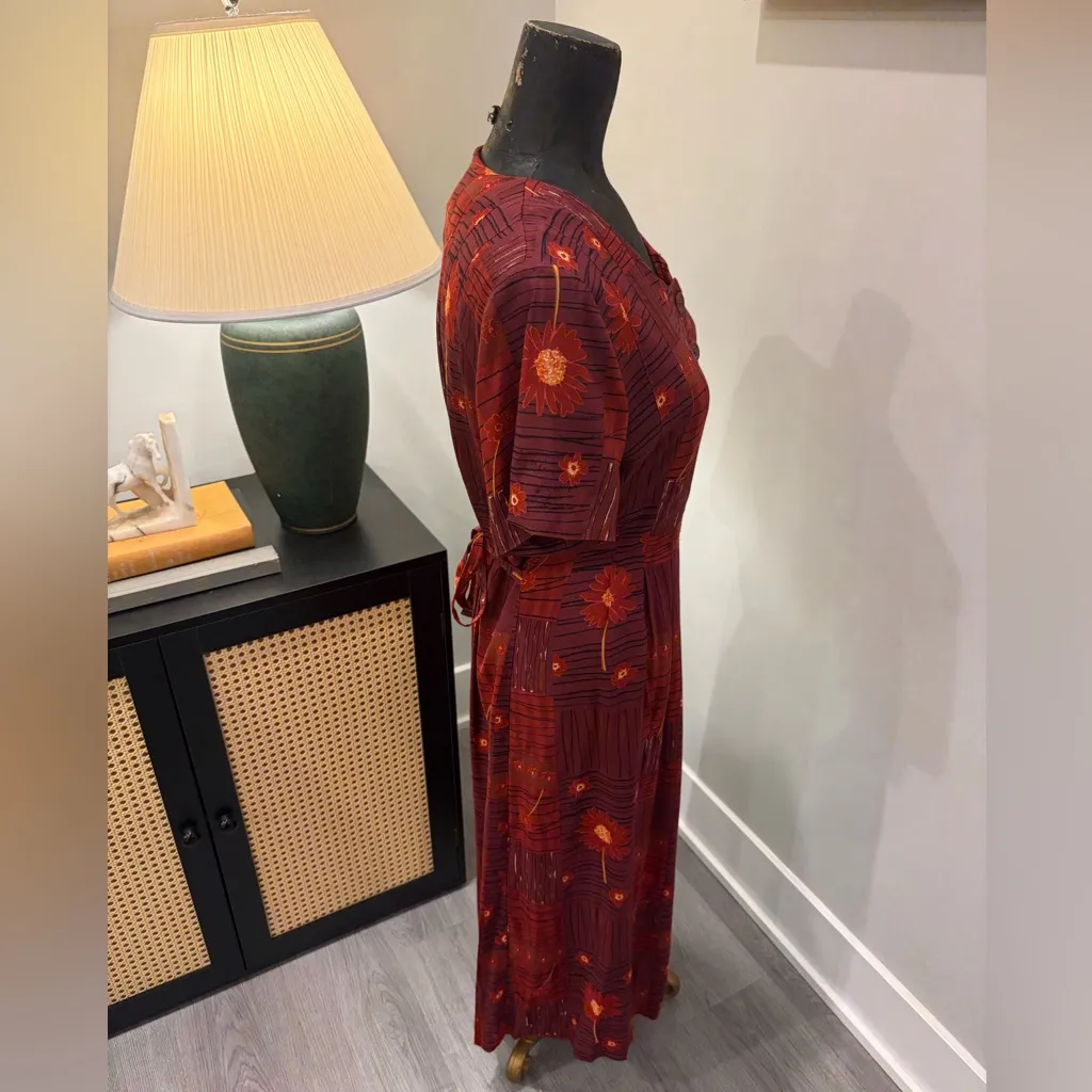 VTG Brett Alixander Petite Retro Teacher Patchwork Print Red Floral Dress 12P - Image 4