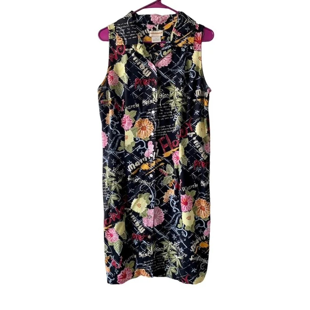 Expressions Women’s Black Flower Garden Shirt Dress Sleeveless Cottage Core 16 - Image 9