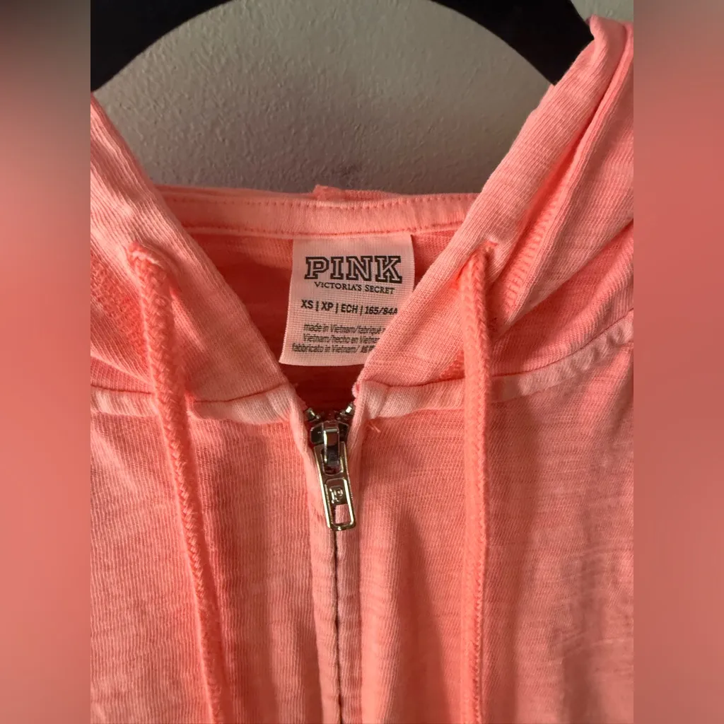 VICTORIA'S SECRET PINK LOUNGE COTTON ZIP-UP HOODIE CORAL FLASH XS NWOT - Image 6