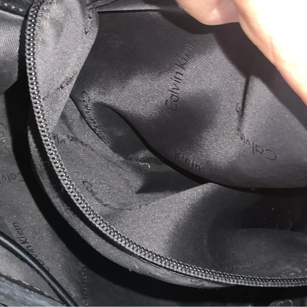 Calvin Klein Black Pebbled Leather Satchel Purse Bag with Gold Accents - Image 12