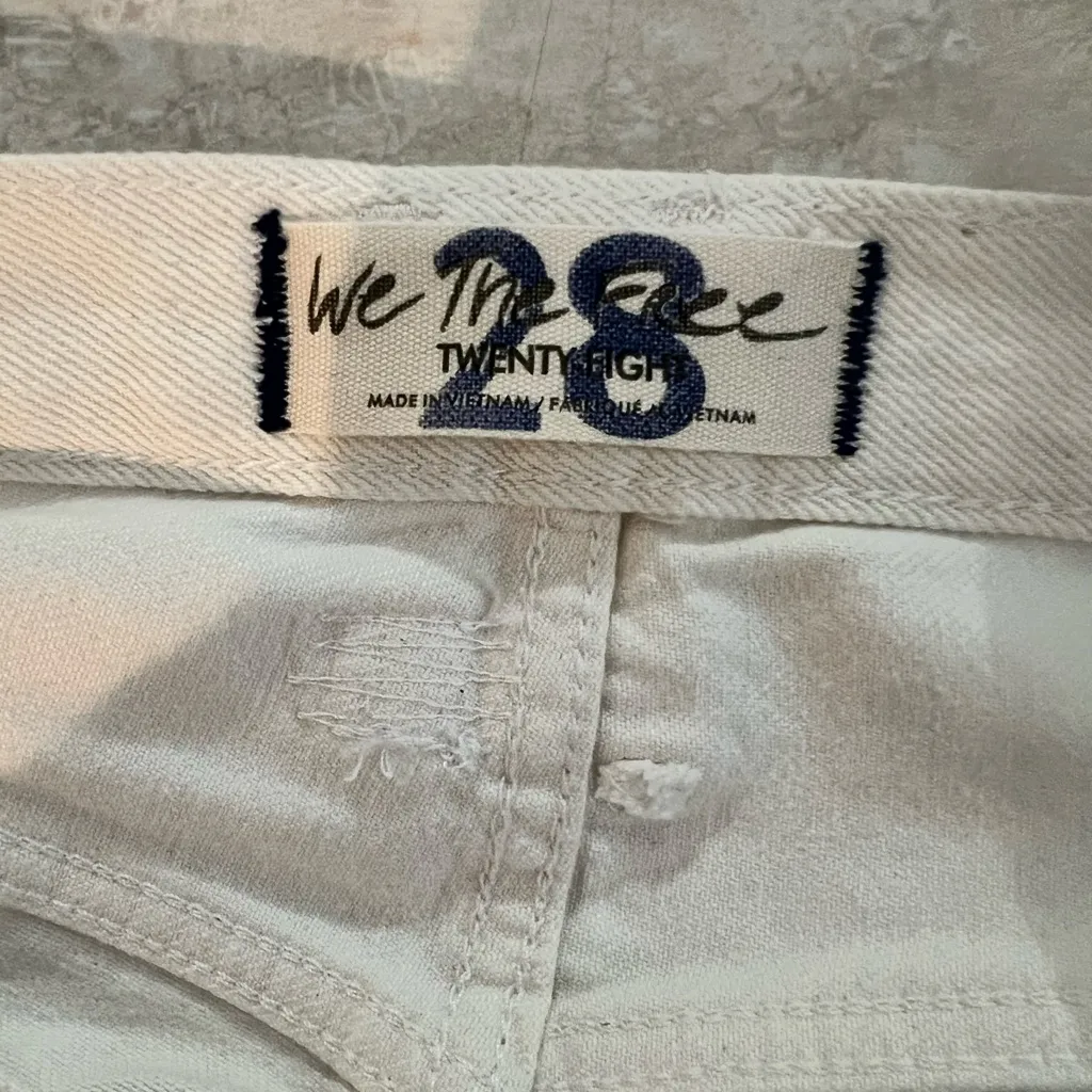 We the Free People Distressed Cream Beige Denim Shorts Distressed Size 28 - Image 6