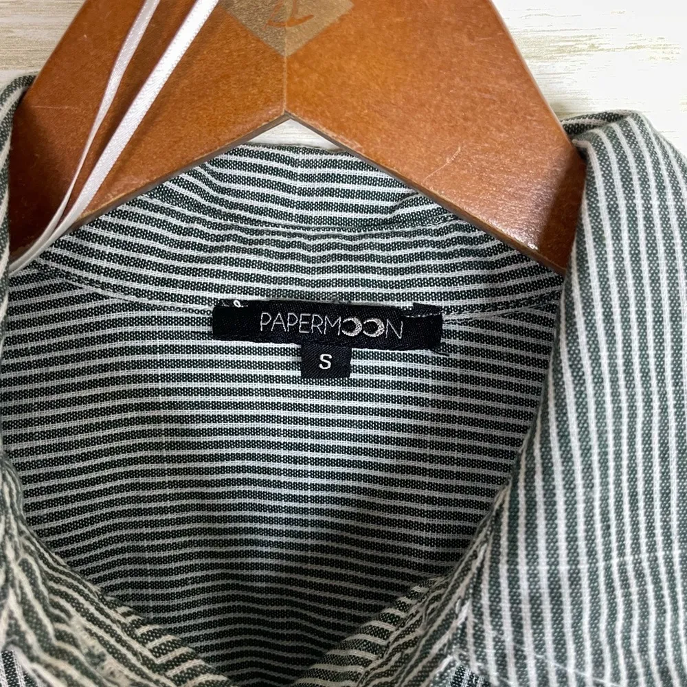 Paper Moon Boxy Green Pin Striped Button Down - Image 3