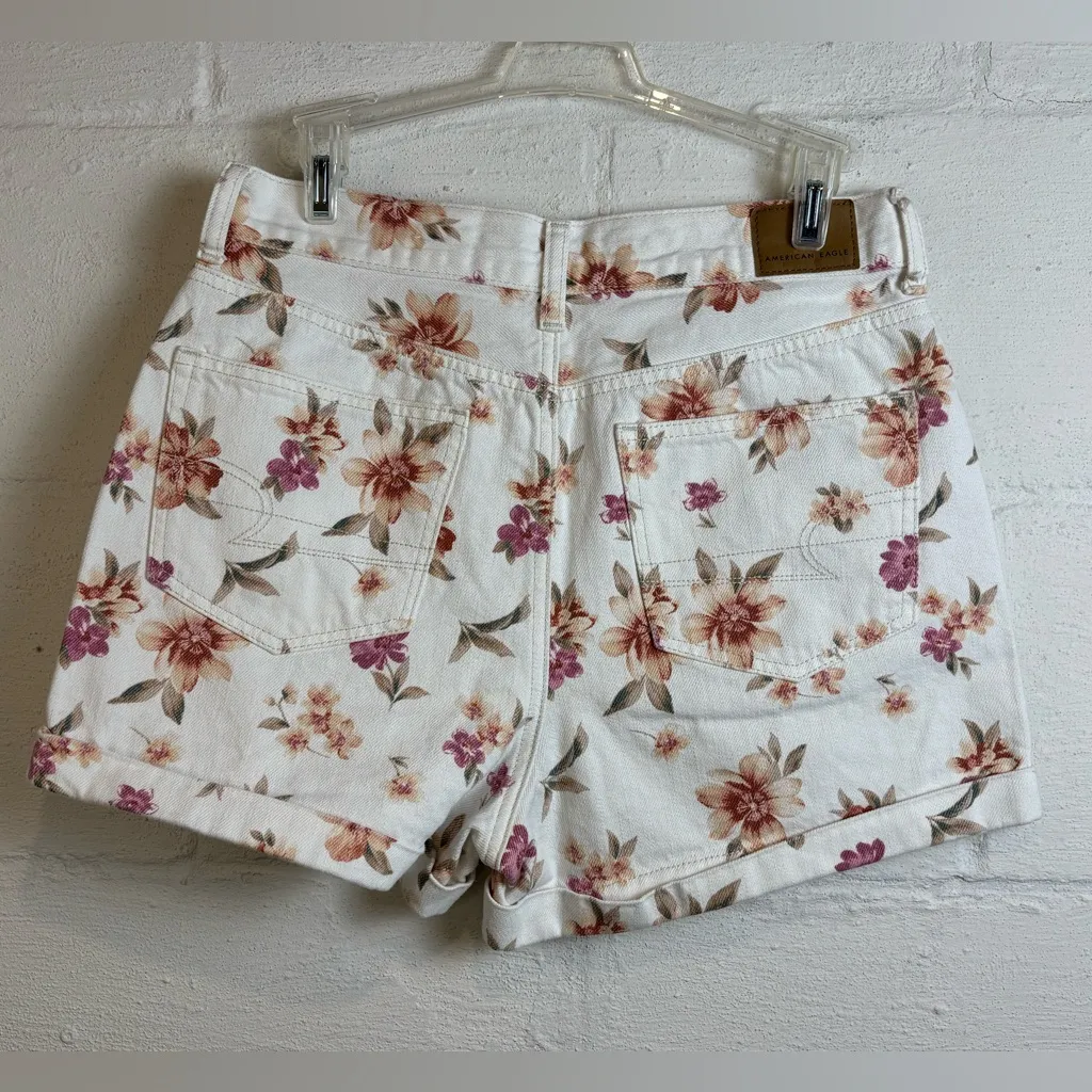 American Eagle High Rise Floral White Casual Denim Summer Chic Shorts Size 2 - Image 4