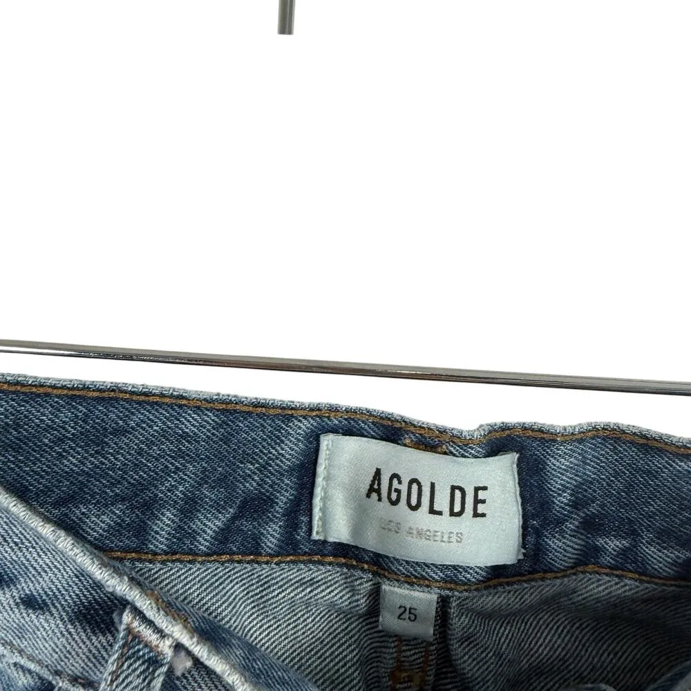 Agolde 90s Pinch Waist Jeans Button Fly Distressed Lineup Medium Wash Womens 25 - Image 6
