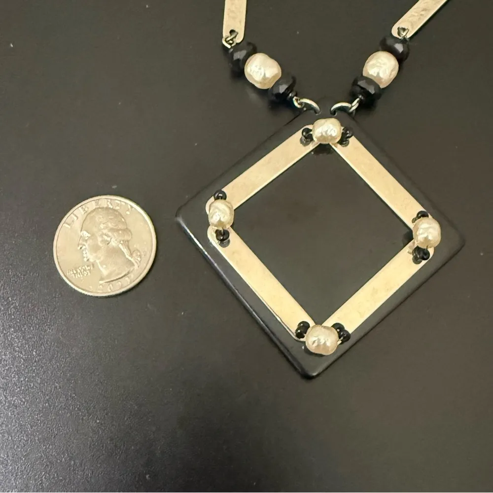 Vintage Retro MIRIAM HASKELL Black Lucite & Faux Pearls Modernist Necklace 49g. - Image 13