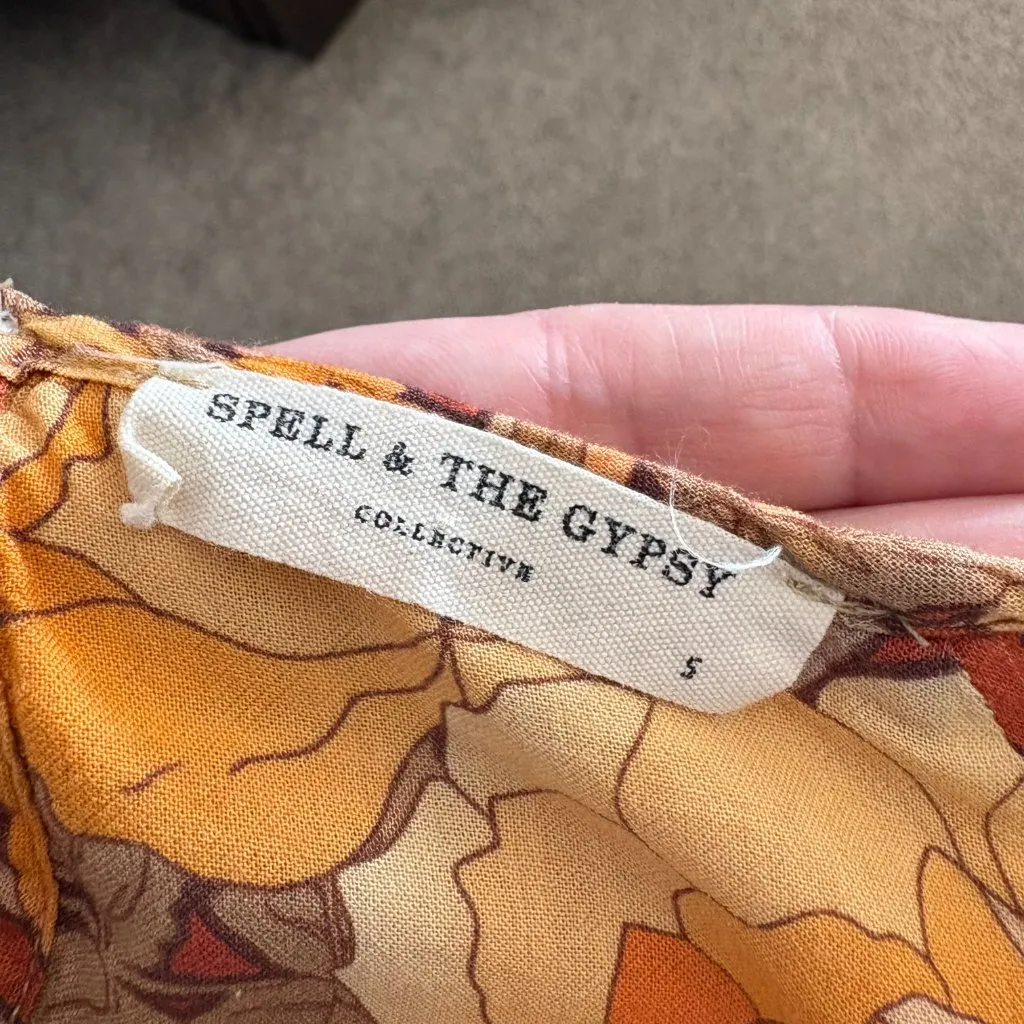 Spell and The Gypsy Collective Amethyst Blouse Shirt Long Sleeve Amber Small Brown - Image 6